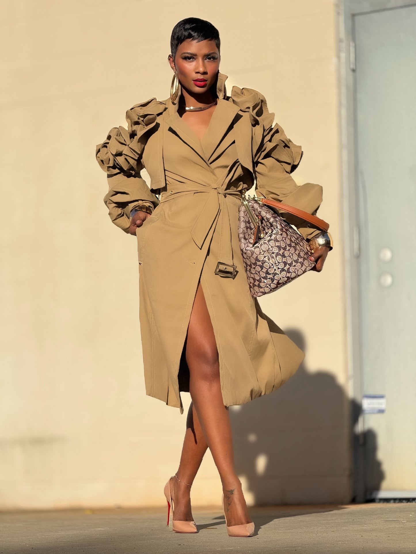 YAS EDIT Lucena Khaki Ruffle Trench