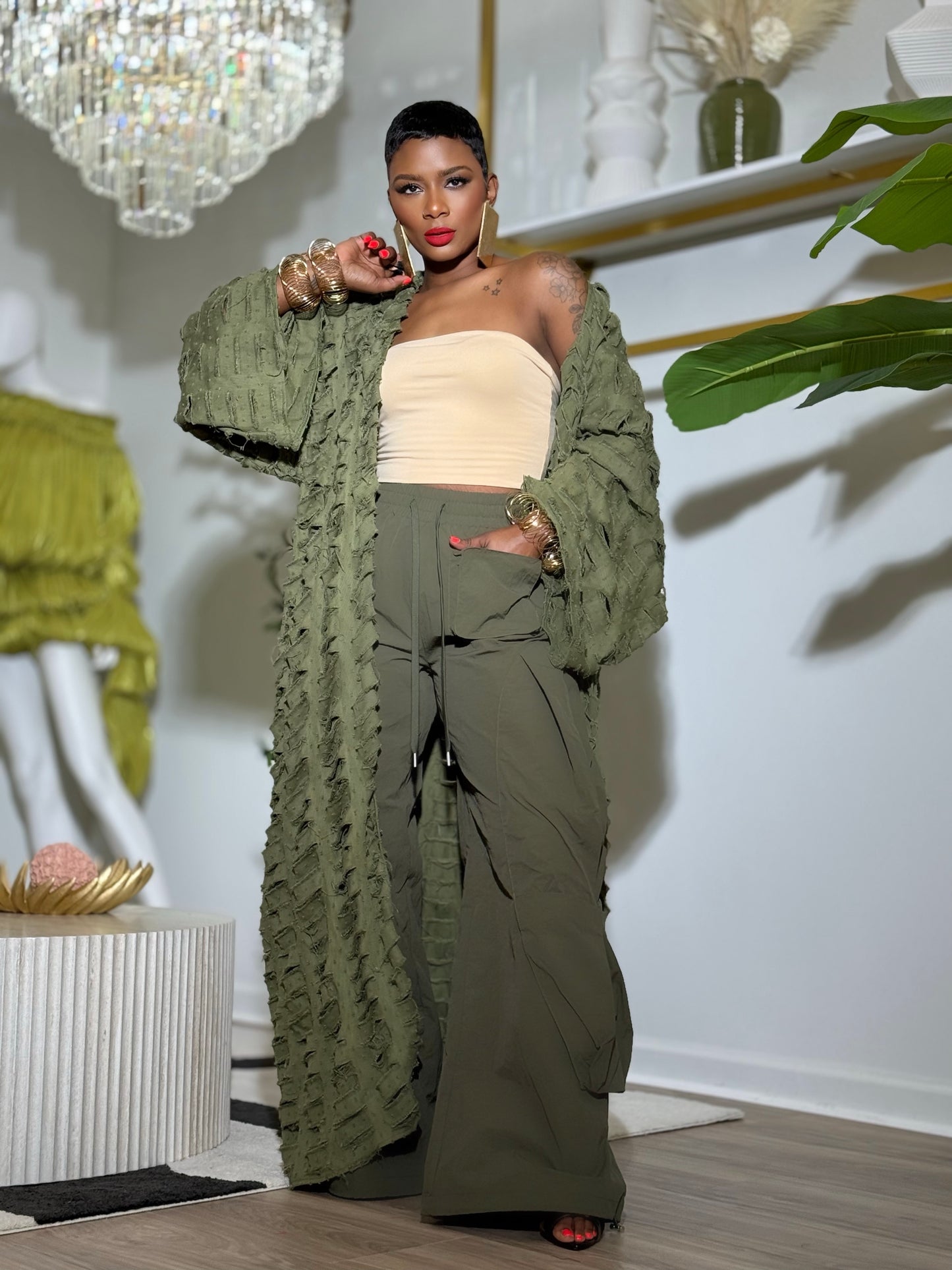 NOBU Olive Denim Duster (One size up to 14)