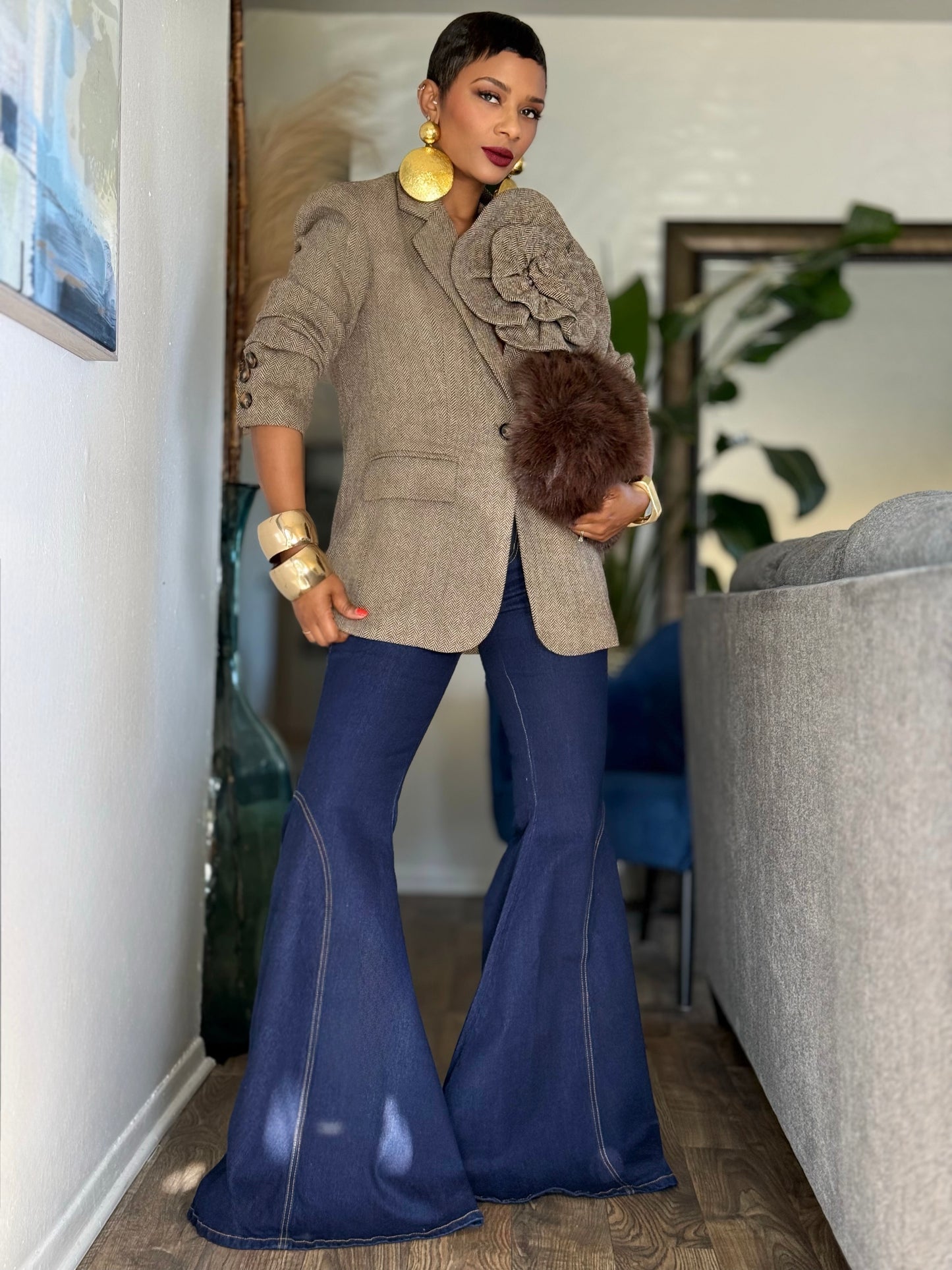 YAS EDIT The Herringbone Bloom Blazer (Available in XL)