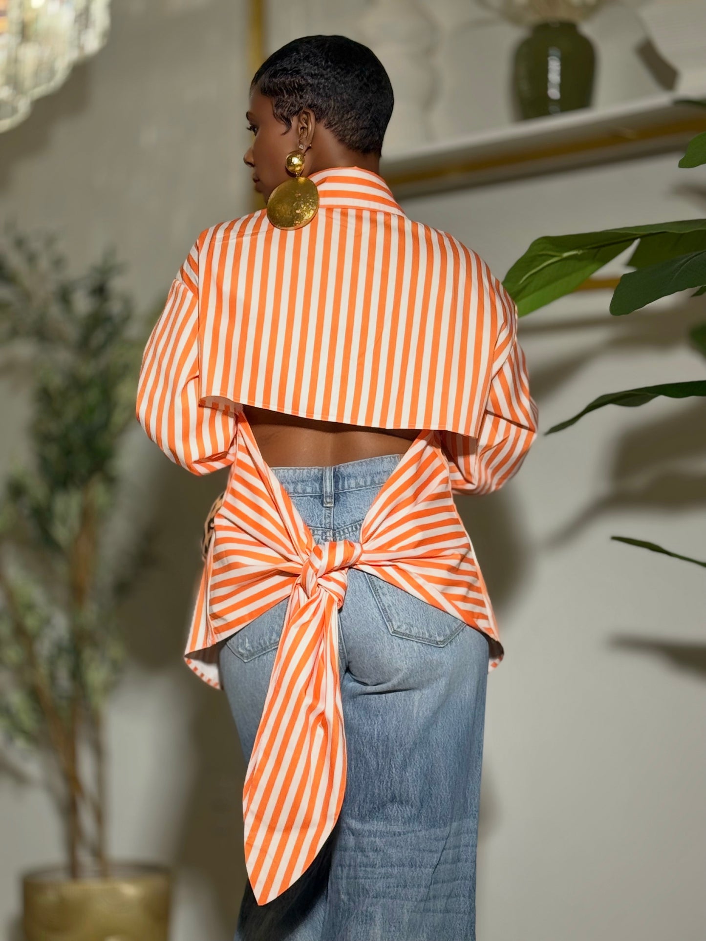 YAS EDIT Sungold & Ecru Stripe Top