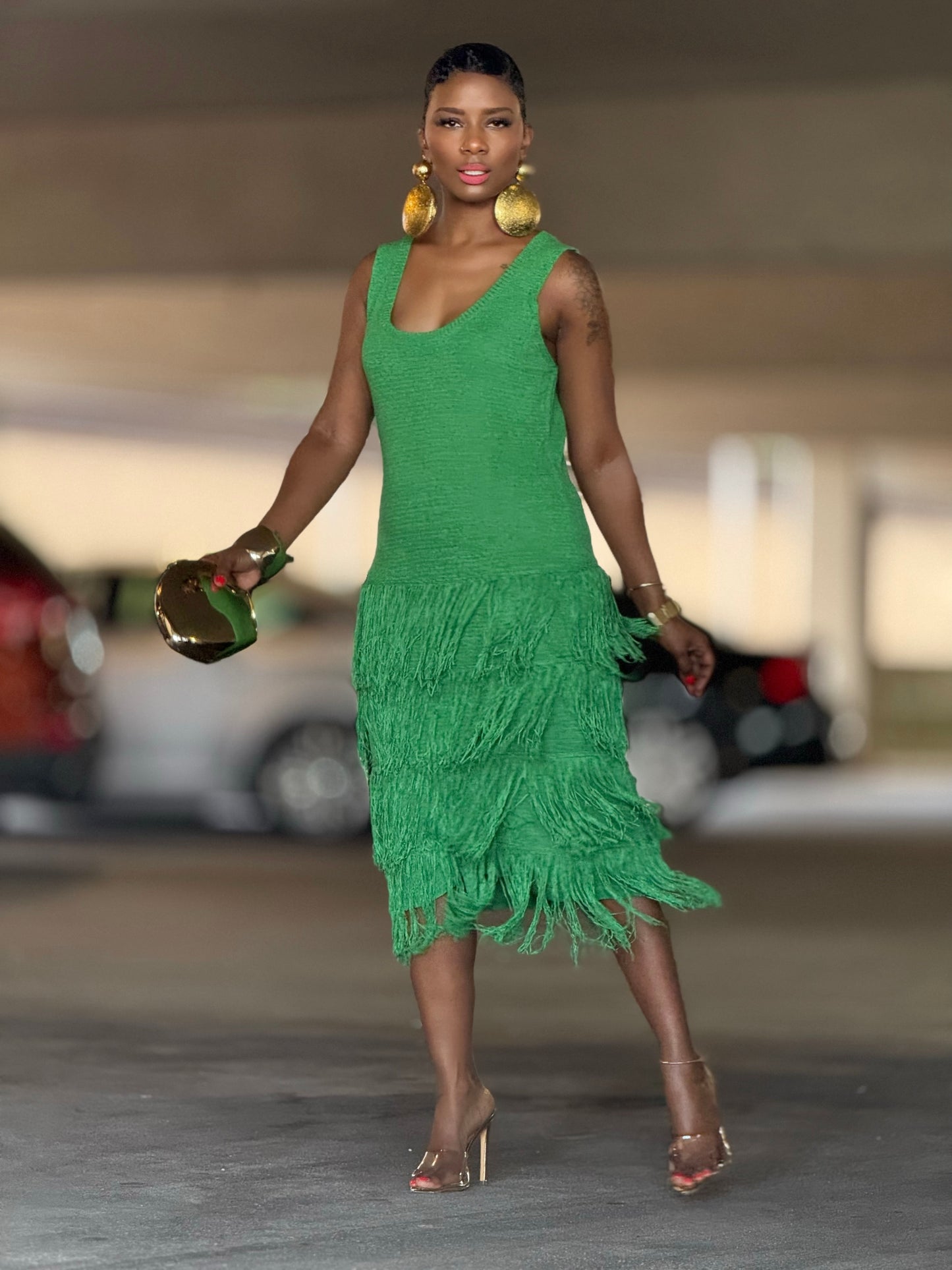 Camille Green Fringe Dress