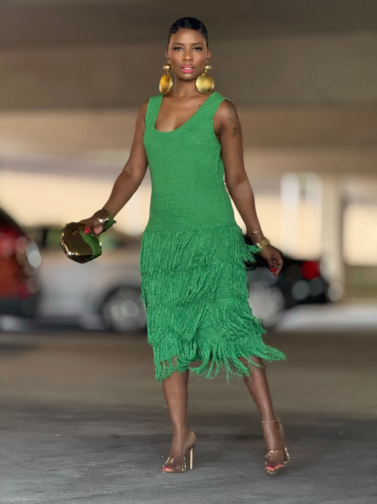 Camille Green Fringe Dress