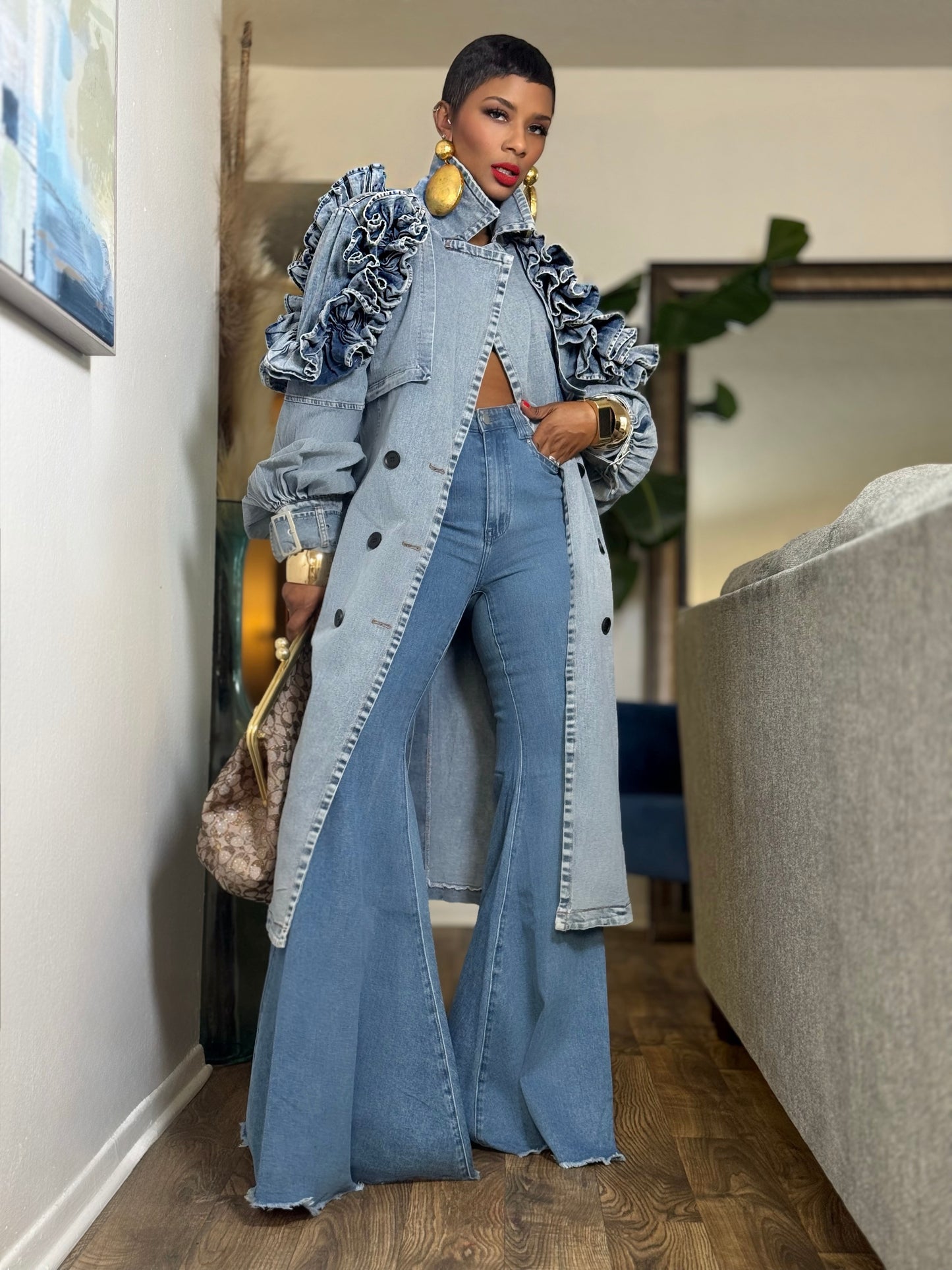 YAS EDIT Lucena Denim Ruffle Trench