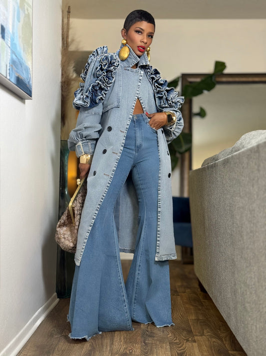 YAS EDIT Lucena Denim Ruffle Trench