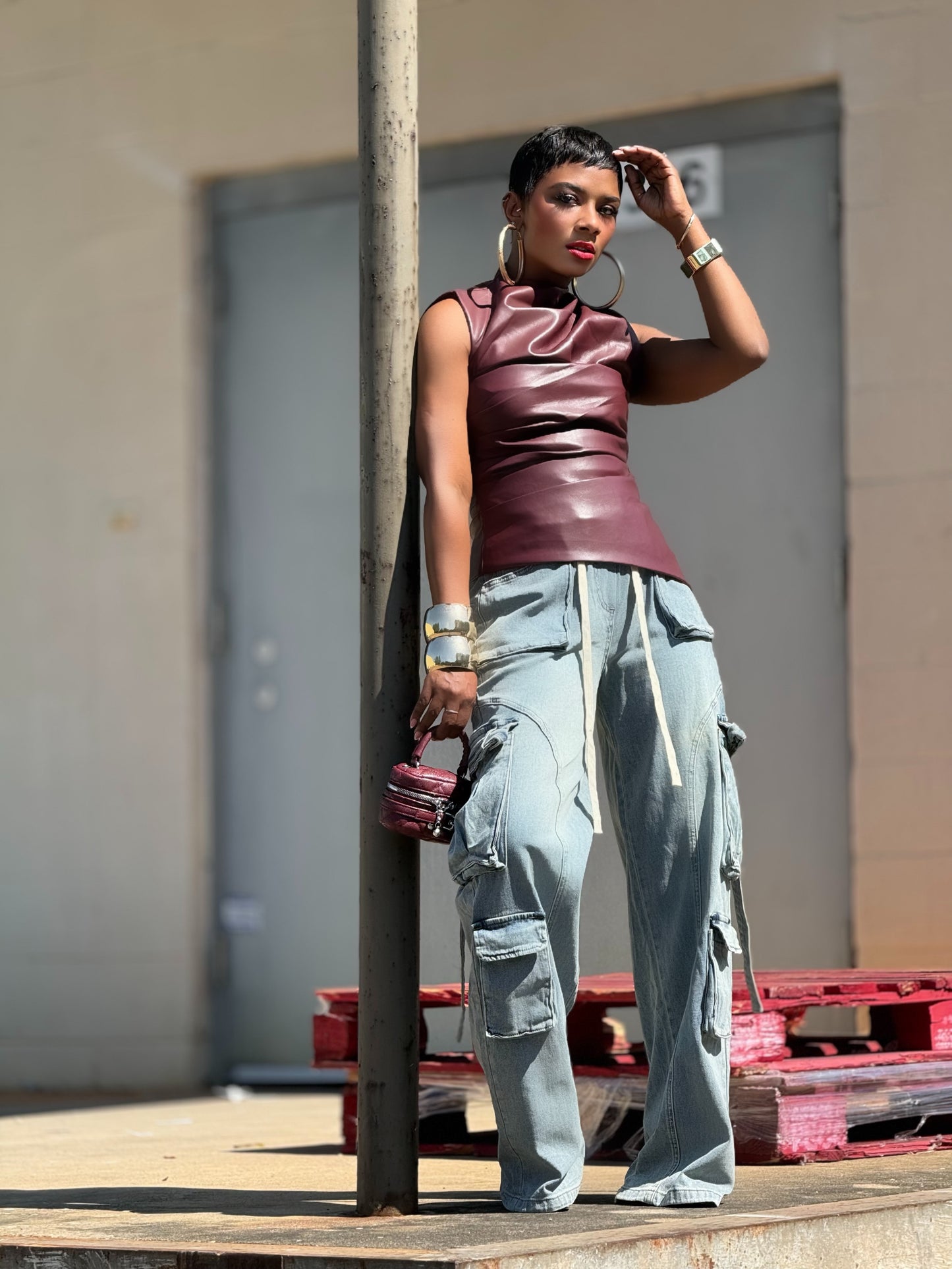Reign Wine Vegan Leather Top