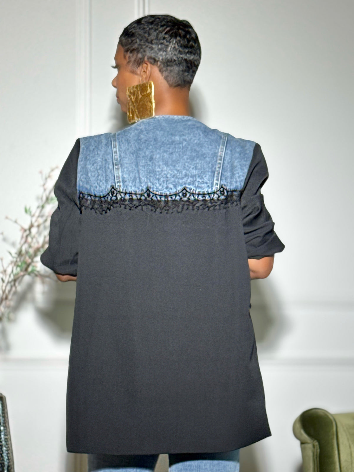 YAS EDIT The Savile Row Denim & Lace Blazer (One size up to 14)