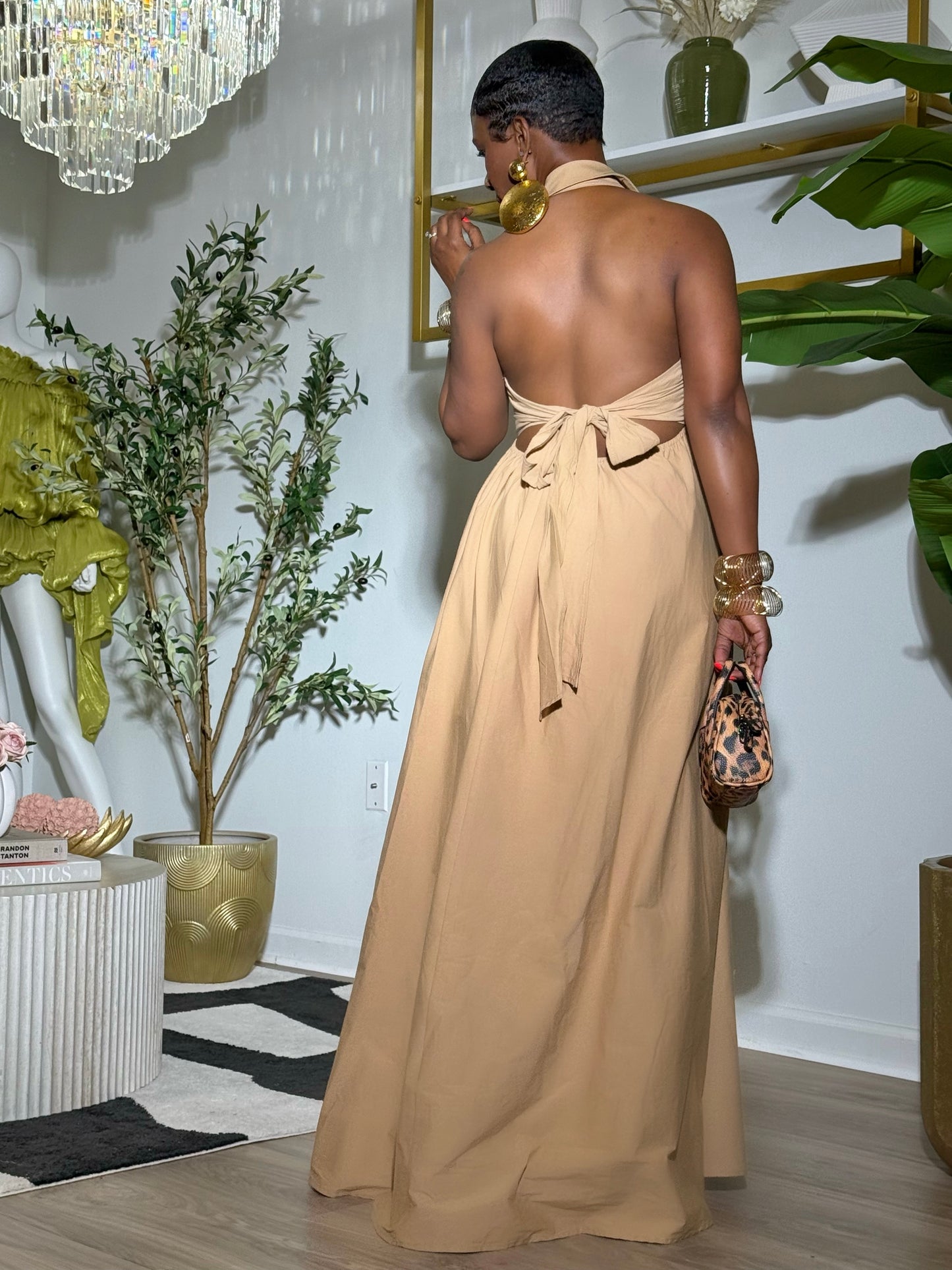 FD Dalat Khaki Halter Maxi
