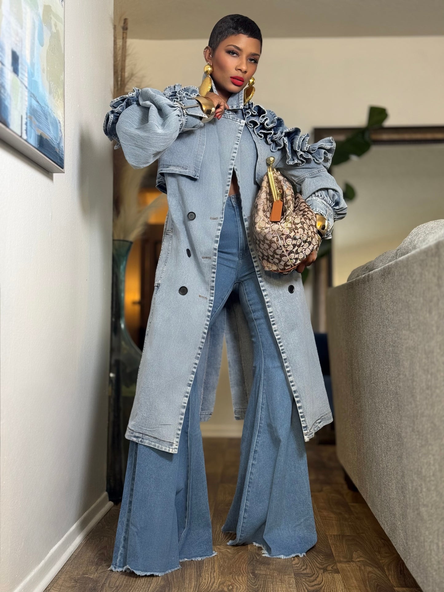 YAS EDIT Lucena Denim Ruffle Trench