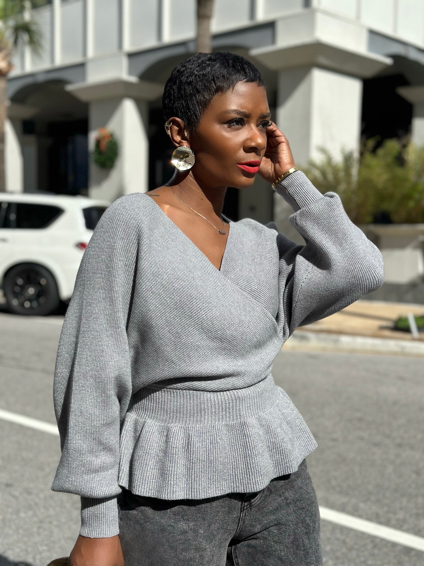 Grey Peplum Sweater