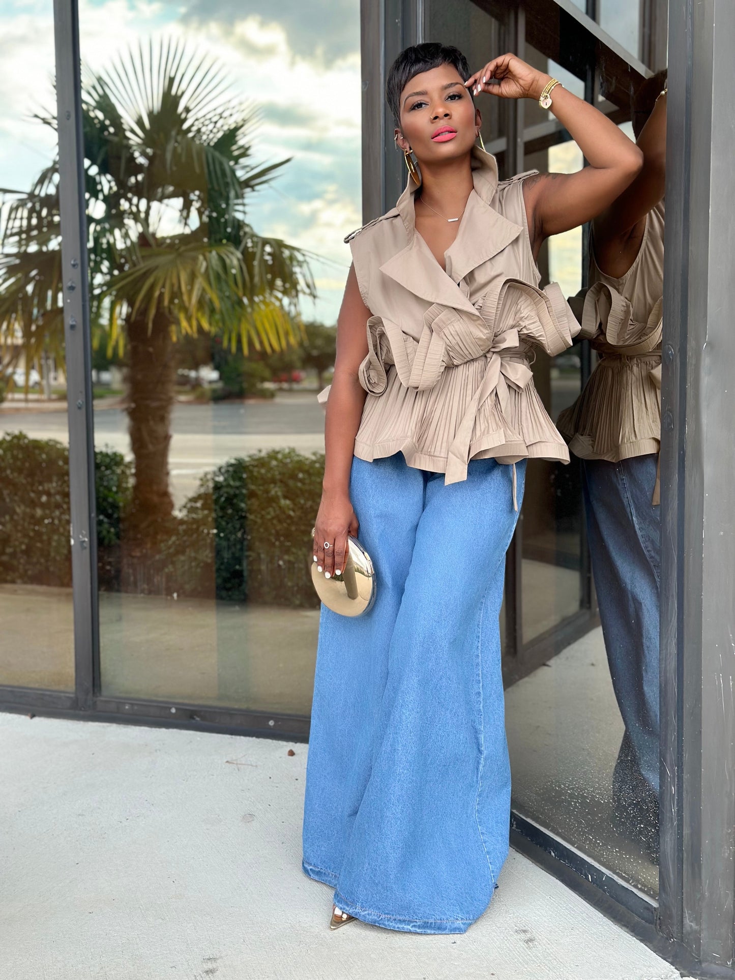 Khaki Evita Ruffle Top (XL Available)