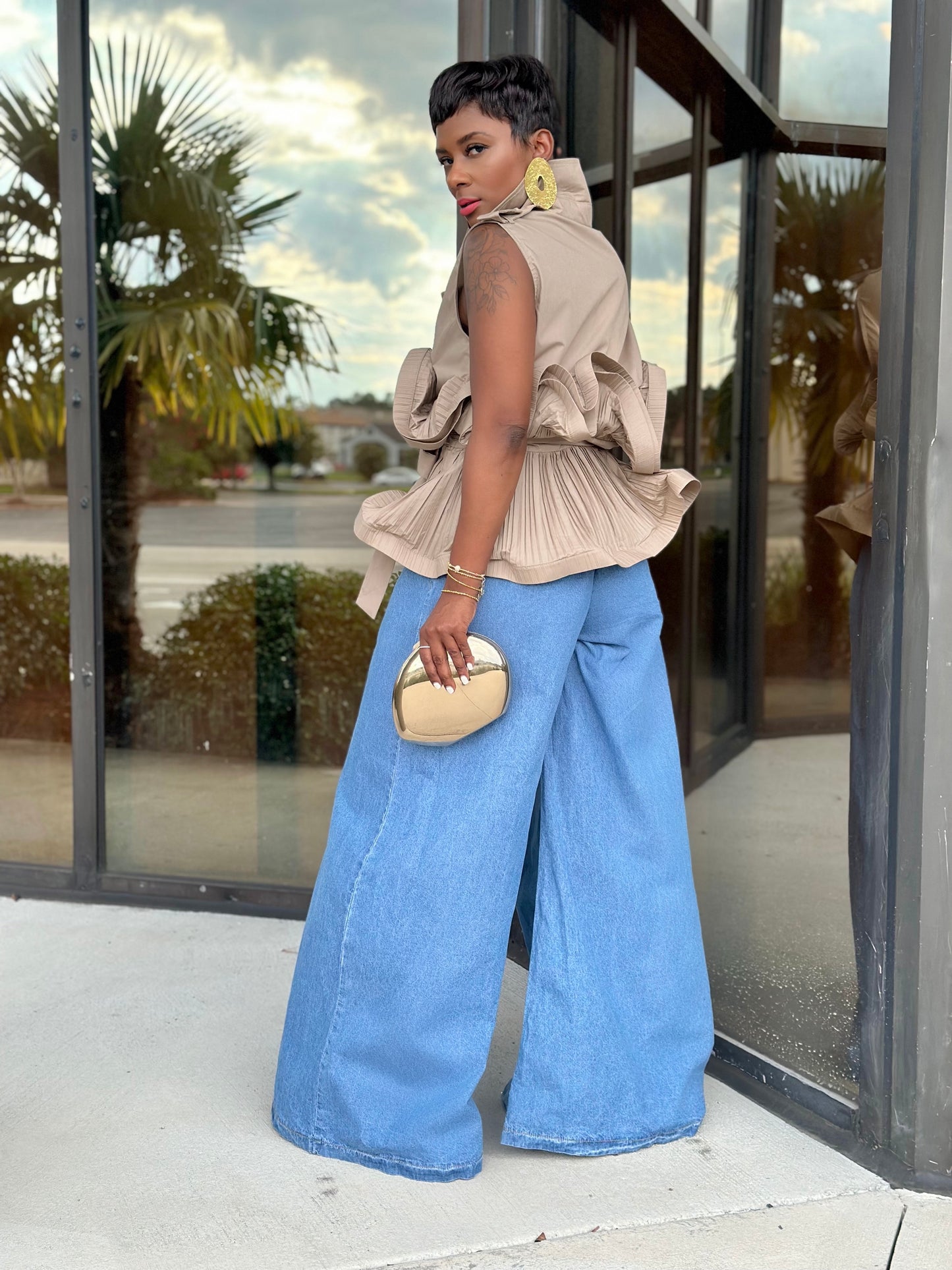 Khaki Evita Ruffle Top (XL Available)