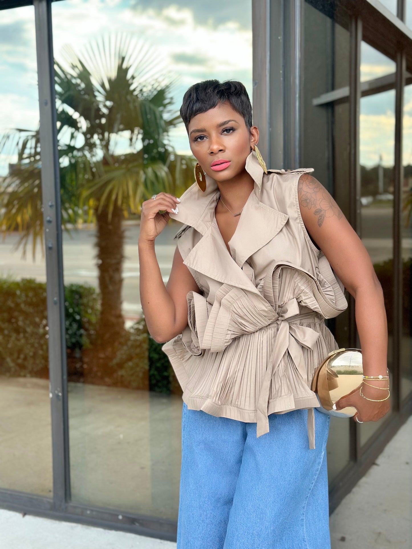 Khaki Evita Ruffle Top (XL Available)
